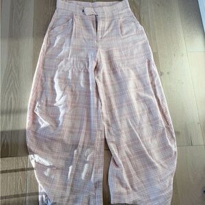 Free People Plaid Barrel Leg Pants - Blush Multi